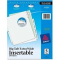 Avery Dennison Avery WorkSaver Extra Wide Big Tab Divider, Blank, 9"x11", 5 Tabs, White/Clear 11221